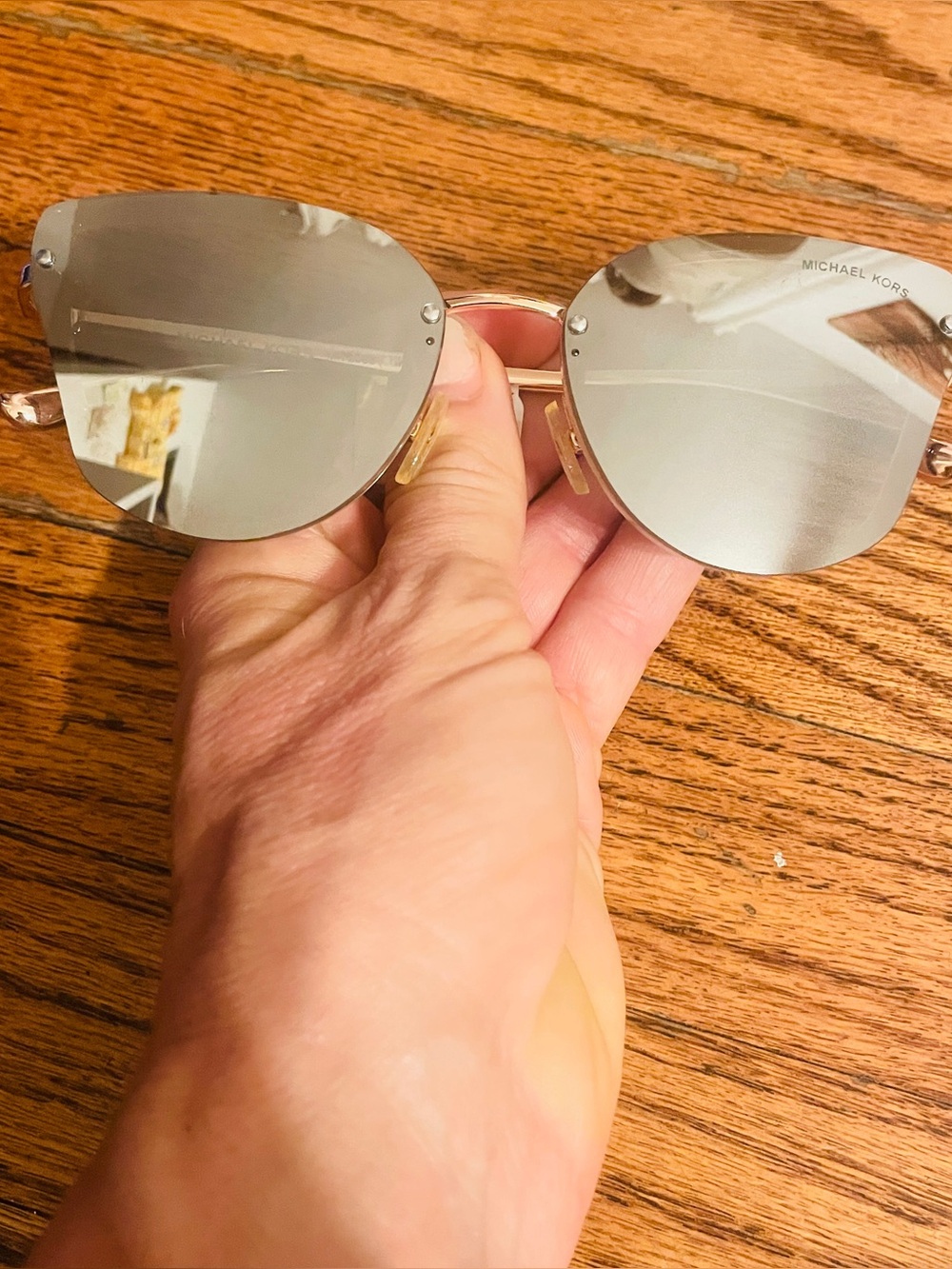 Michael Kors Mirrored Rimless butterfly Sunglasses with rose gold arms